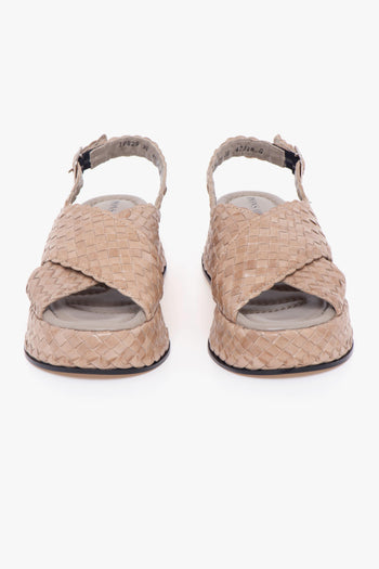 Sandalo in pelle intrecciata con doppia fascia incrociata - 5