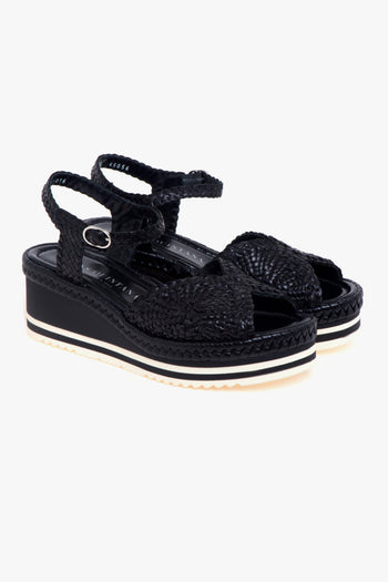 Sandalo in pelle intrecciata con zeppa - 2