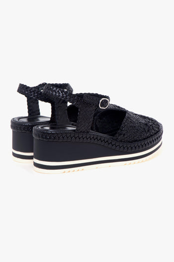 Sandalo in pelle intrecciata con zeppa - 3