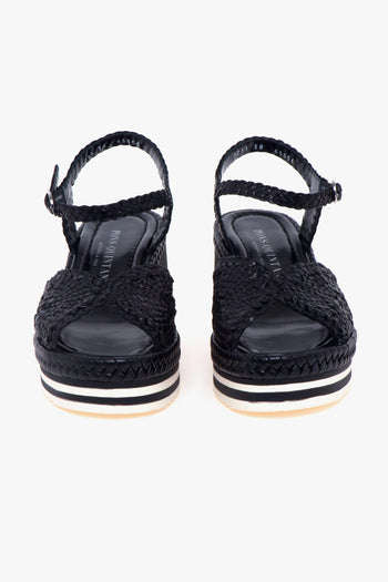 Sandalo in pelle intrecciata con zeppa - 5