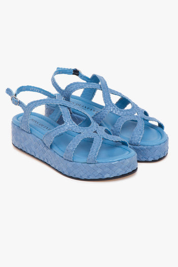 Sandalo flat in pelle intrecciata con platform - 2