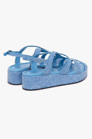 Sandalo flat in pelle intrecciata con platform - 3