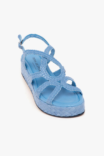 Sandalo flat in pelle intrecciata con platform - 4