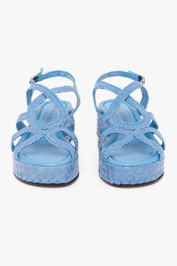 Sandalo flat in pelle intrecciata con platform - 5