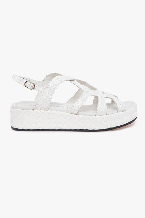 Sandalo flat in pelle intrecciata con platform