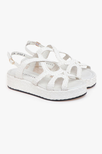 Sandalo flat in pelle intrecciata con platform - 2