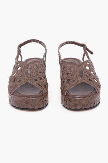 Sandalo in pelle intrecciata con platform - 5