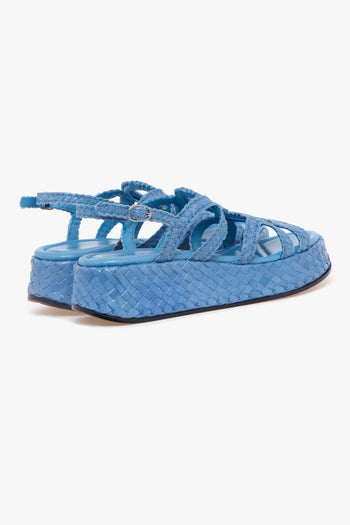 Sandalo flat in pelle intreccata e platform - 3