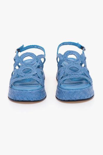 Sandalo flat in pelle intreccata e platform - 5