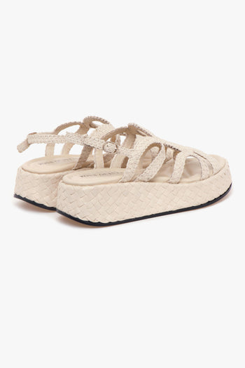 Sandalo flat in pelle intreccata e platform - 3