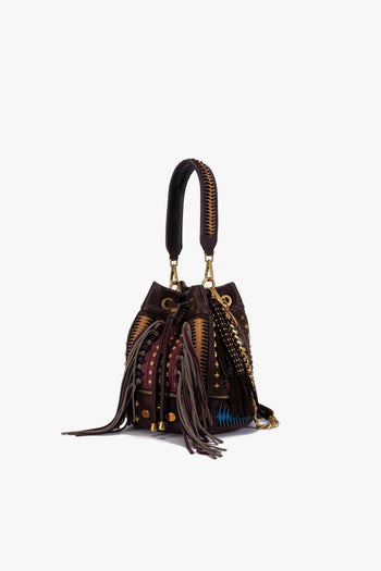 Borsa a secchiello Jungle in ecopelle martellata con borchie e frange - 2