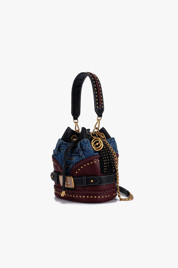 Borsa a secchiello Bagghy in ecopelle con inserti in jeans e borchie - 2