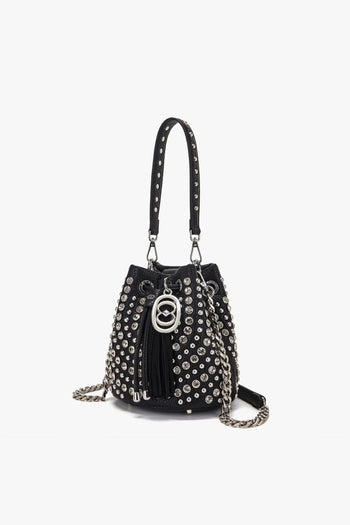 Borsa a secchiello Andromeda small in ecopelle con borchie e strass - 2