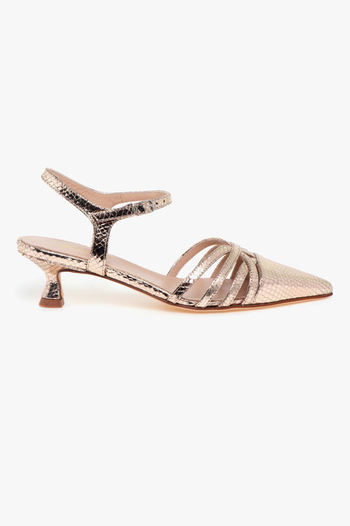 Sandalo slingback . in pelle laminata stampa rettile con tacco 55 mm