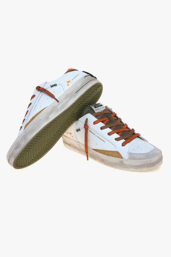 Sneaker SK8 Deluxe in pelle con dettagli arancio fluo, ambra e militare - 4