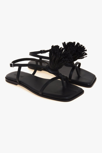 Sandalo flat Vic Matiè in pelle con maxi pon-pon con frange in pelle - 2
