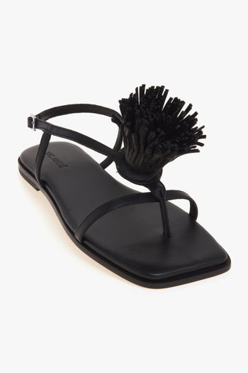 Sandalo flat Vic Matiè in pelle con maxi pon-pon con frange in pelle - 4