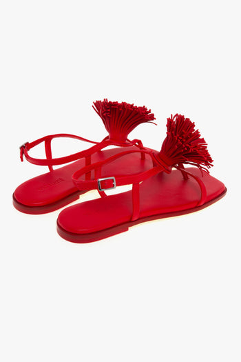 Sandalo flat Vic Matiè in pelle con maxi pon-pon con frange in pelle - 3