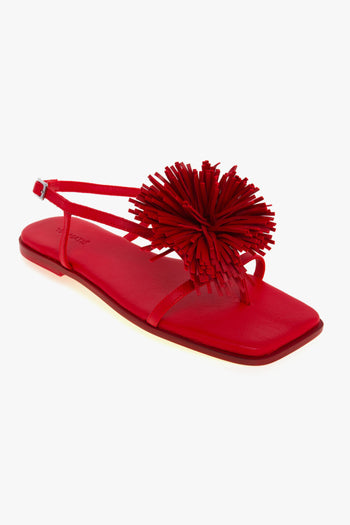 Sandalo flat Vic Matiè in pelle con maxi pon-pon con frange in pelle - 4