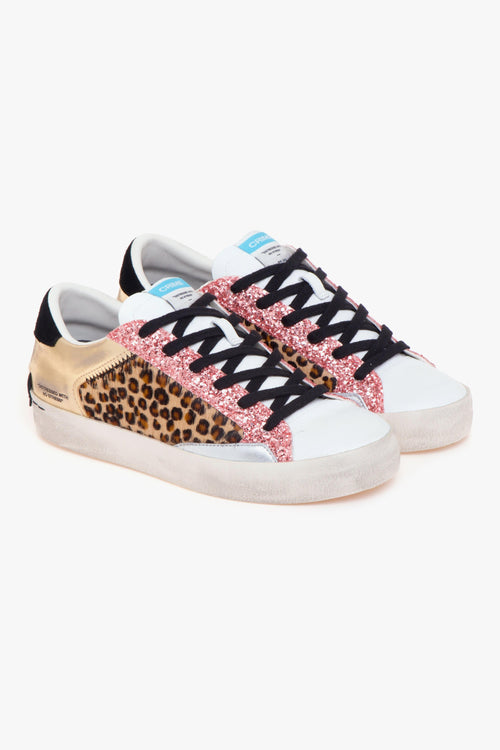 Sneaker "Distresses" in pelle, cavallino e glitter - 2