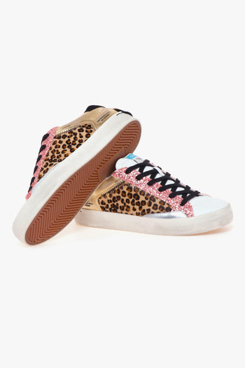 Sneaker "Distresses" in pelle, cavallino e glitter - 4