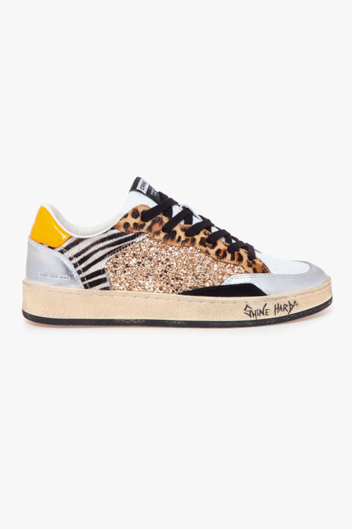 Sneaker "Chelsea" in pelle e glitter con inserti animalier