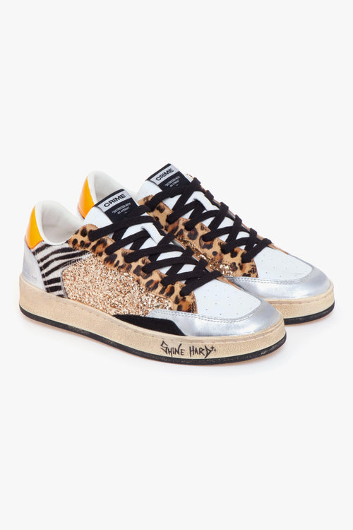 Sneaker "Chelsea" in pelle e glitter con inserti animalier - 2