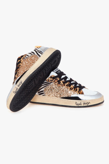 Sneaker "Chelsea" in pelle e glitter con inserti animalier - 4