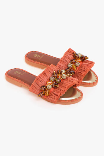 Ciabatta flat Dafina in rafia con pietre multicolor - 2