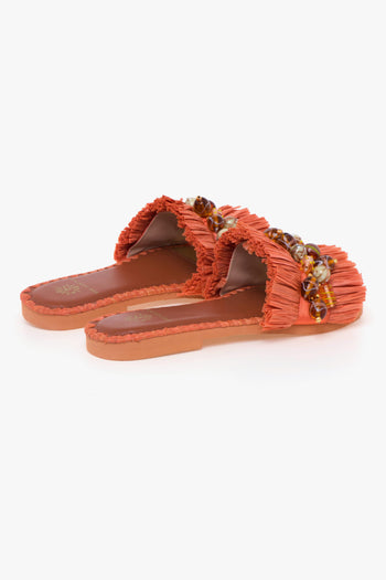 Ciabatta flat Dafina in rafia con pietre multicolor - 3