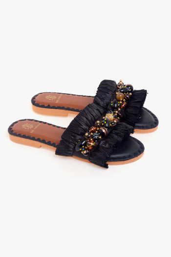 Ciabatta flat Dafina in rafia con pietre multicolor - 2