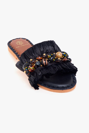 Ciabatta flat Dafina in rafia con pietre multicolor - 4