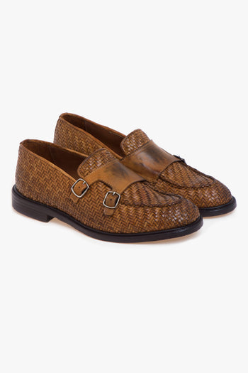 Mocassino doppia fibbia in pelle intrecciata effetto vintage - 2