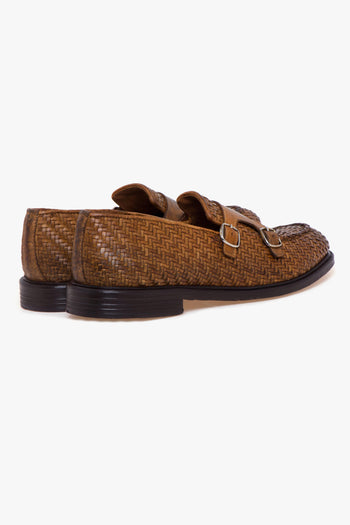 Mocassino doppia fibbia in pelle intrecciata effetto vintage - 3