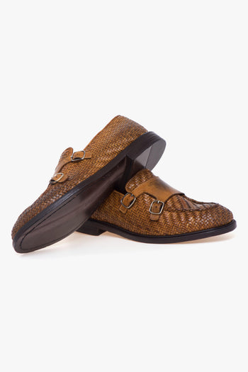 Mocassino doppia fibbia in pelle intrecciata effetto vintage - 4