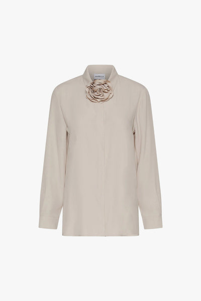 Camicia "Cabiria" in crepes misto seta con fiore
