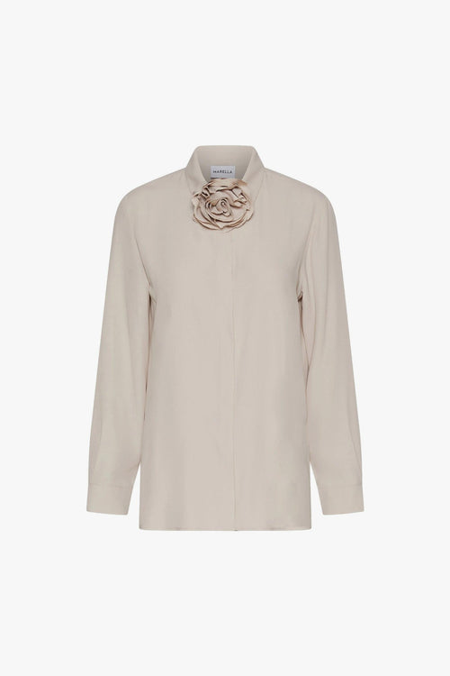 Camicia "Cabiria" in crepes misto seta con fiore