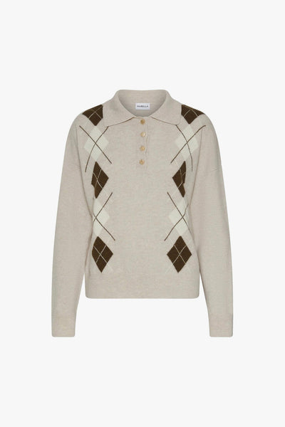 Maglia a polo "Caviale" in lana misto cashmere con intarsi