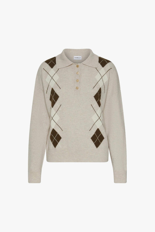 Maglia a polo "Caviale" in lana misto cashmere con intarsi