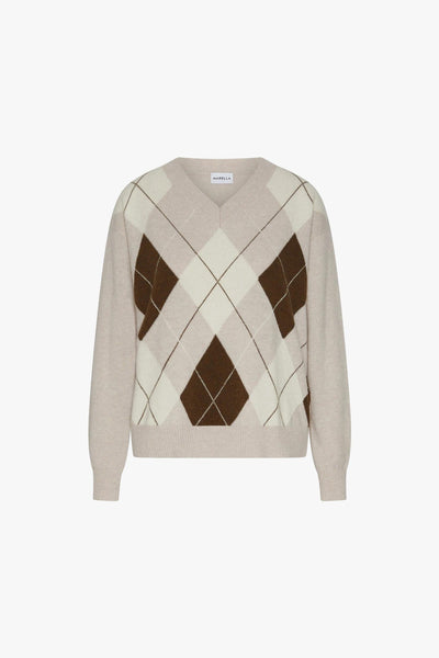 Maglia "Moira" in misto cashmere con rombi e scollo a "v"