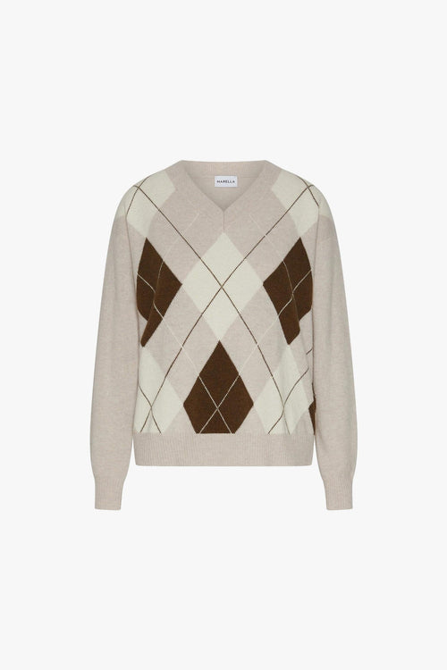 Maglia "Moira" in misto cashmere con rombi e scollo a "v"