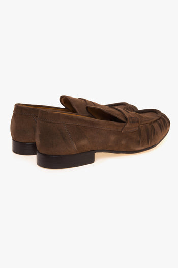 Mocassino penny in camoscio con arricciature e suola in cuoio - 3