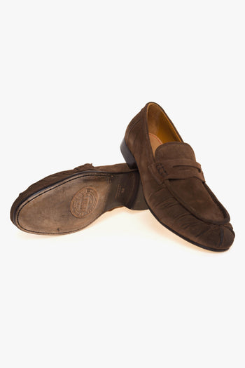 Mocassino penny in camoscio con arricciature e suola in cuoio - 4