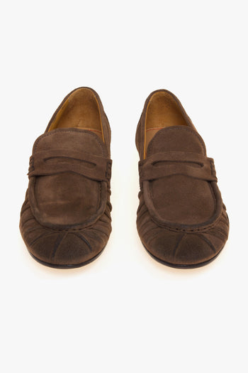 Mocassino penny in camoscio con arricciature e suola in cuoio - 5