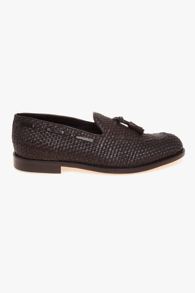 Mocassino tassel in pelle intrecciata con suola in cuoio