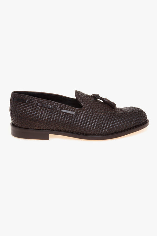 Mocassino tassel in pelle intrecciata con suola in cuoio