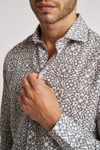 Camicia in misto lino con fantasia - 6