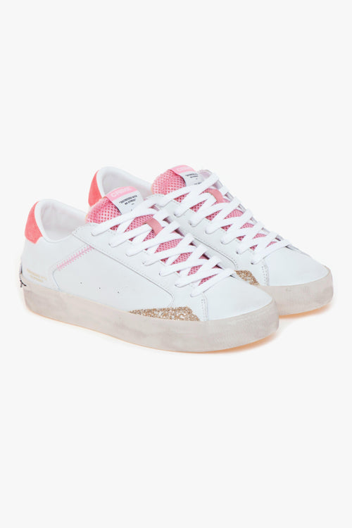 Sneaker "Distressed" in pelle e glitter BIANCO - 2