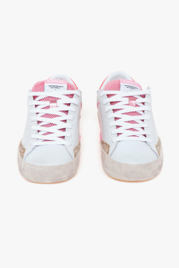 Sneaker "Distressed" in pelle e glitter BIANCO - 5