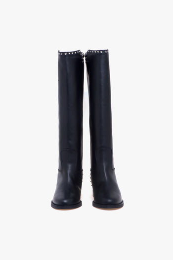 Stivale in pelle con zeppa interna e borchie a piramide - 5